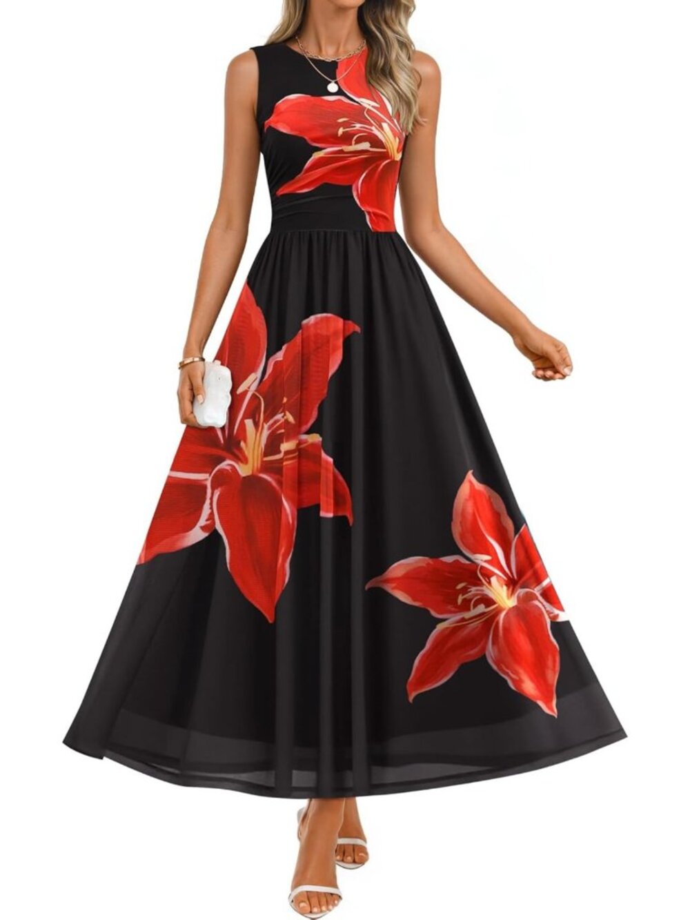 Floral Maxi Dress for Women - Sleeveless, Casual A-Line, Boho Beach Party Wear